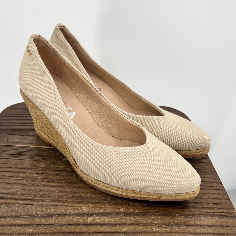 Viscata Barcelona Canvas Espadrille Wedge Pumps Beige Made in Spain Size 40